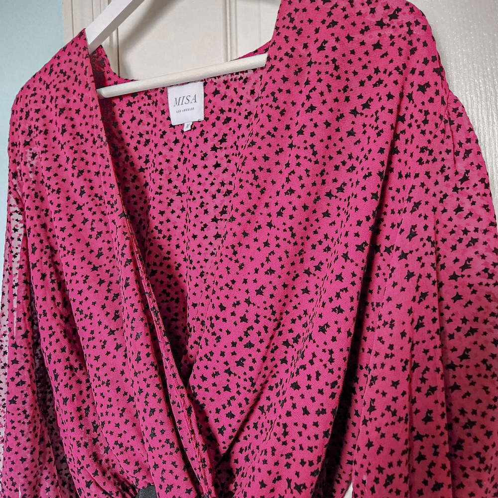 Misa Los Angeles Purple Black Flocked Star Print Bertha Bodysuit Size M Medium - Picture 3 of 8